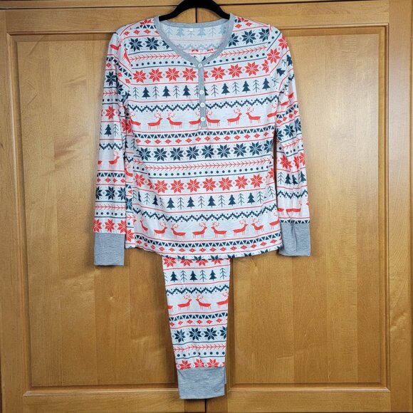 Source Unknown Other - Women's 2 Pc Holiday Henley Pajama Sleep Jogger Set Reindeer Tree Star - M